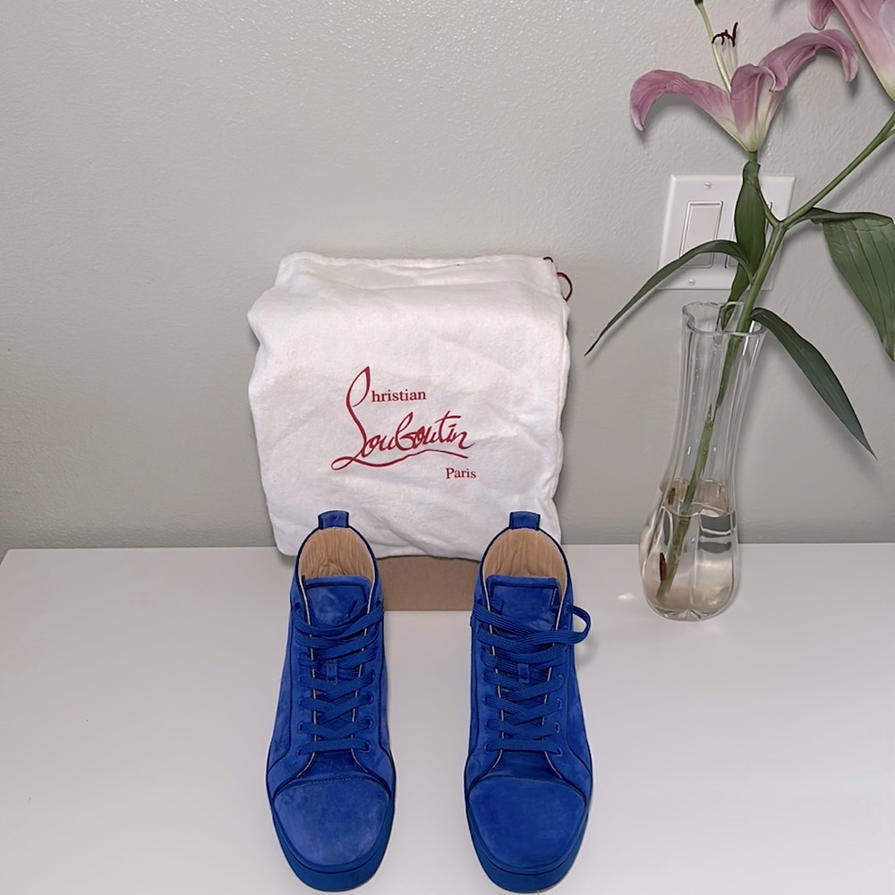 Christian louboutin blue suede high top sneakers in sz 43.5 /10.5